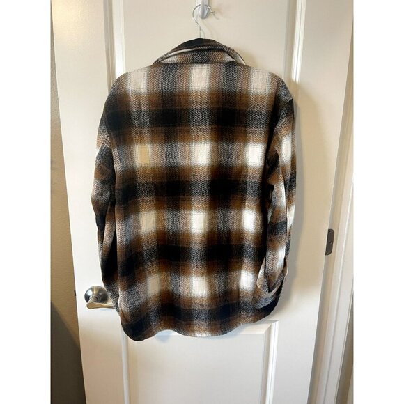Members Mark Womens XS Relaxed Fit Button Brown Plaid Shacket NWOT Oversized - Picture 4 of 10